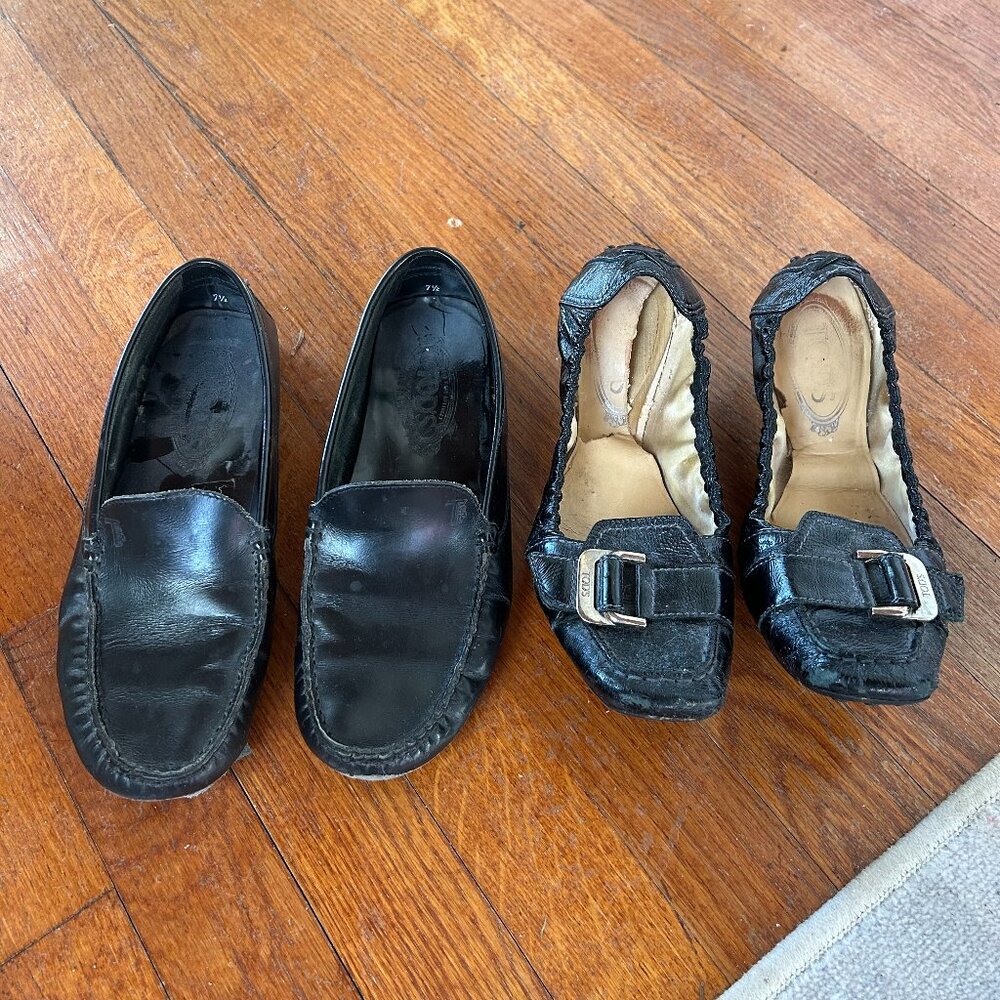 Tod's Loafers Black Leather - 2 Pairs Size 7.5